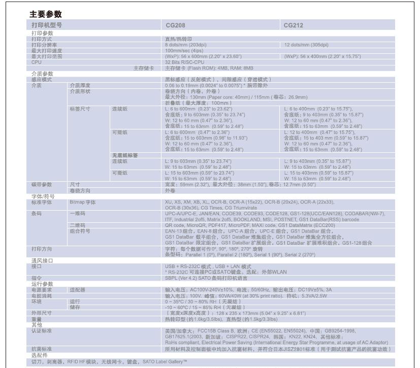 佐藤SATO CG2系列桌面打印机